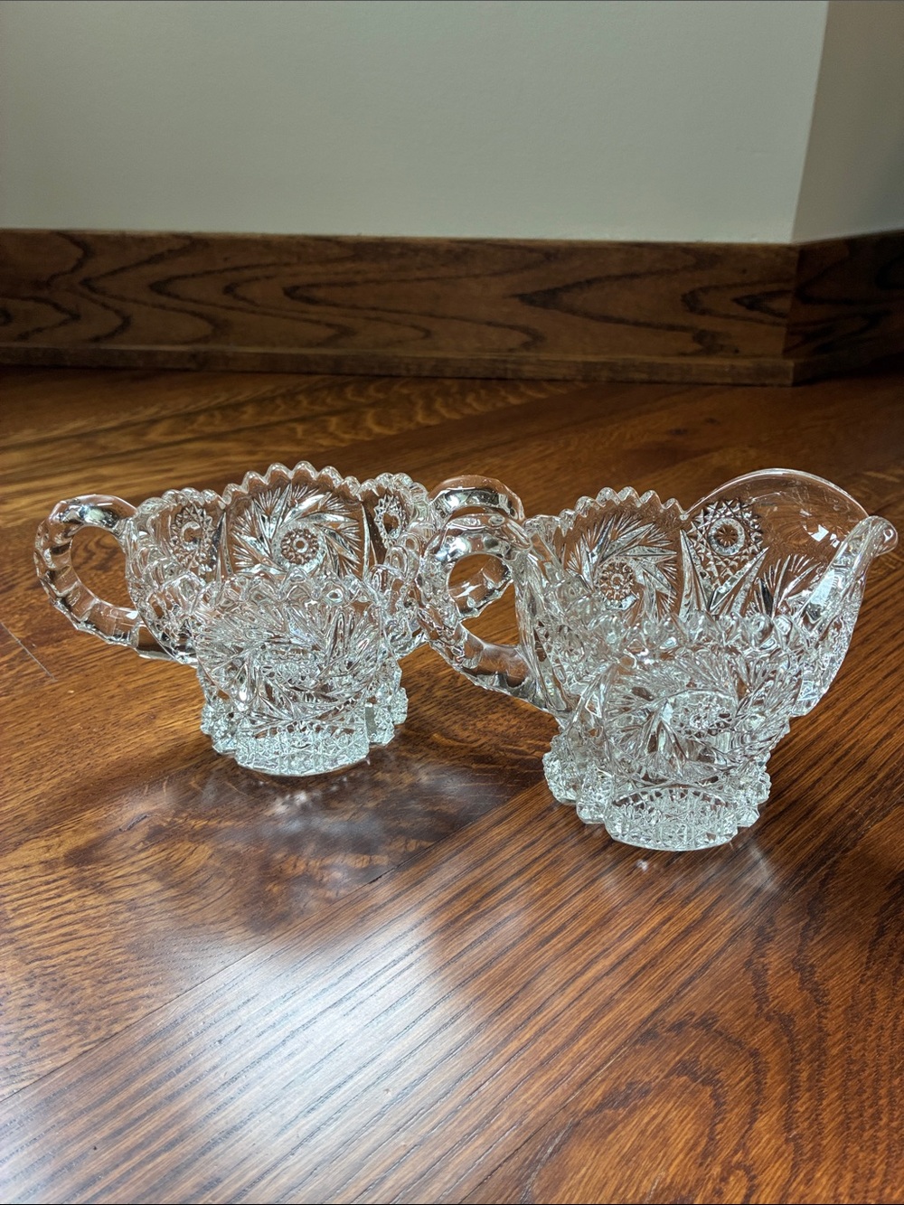Cut Glass Decorative Sugar and Creamer Set - Clear Crystal Finish